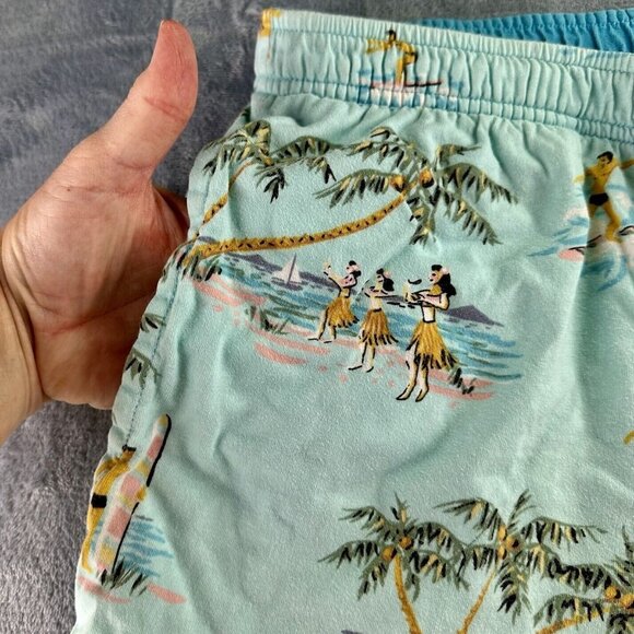 NICK & NORA Flannel Pajama Shorts Men’s Med Aqua Blue Hawaii Toucan Hula Surfer - Picture 9 of 16